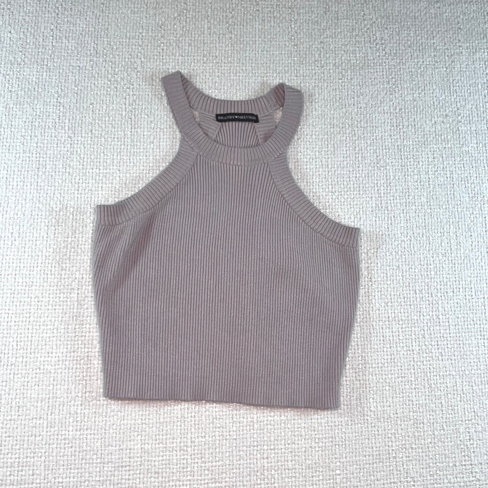 Brandy Melville Ribbed Racerback Crop Tank Top Mauve Purple Knit